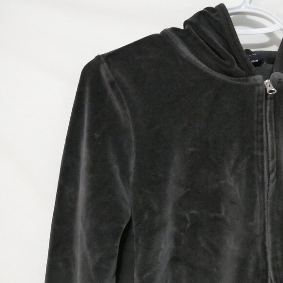 Y2K - GAP - Stretch | medium | Black Zip-Up Velour Hooded Jacket | Pockets - Picture 4 of 16